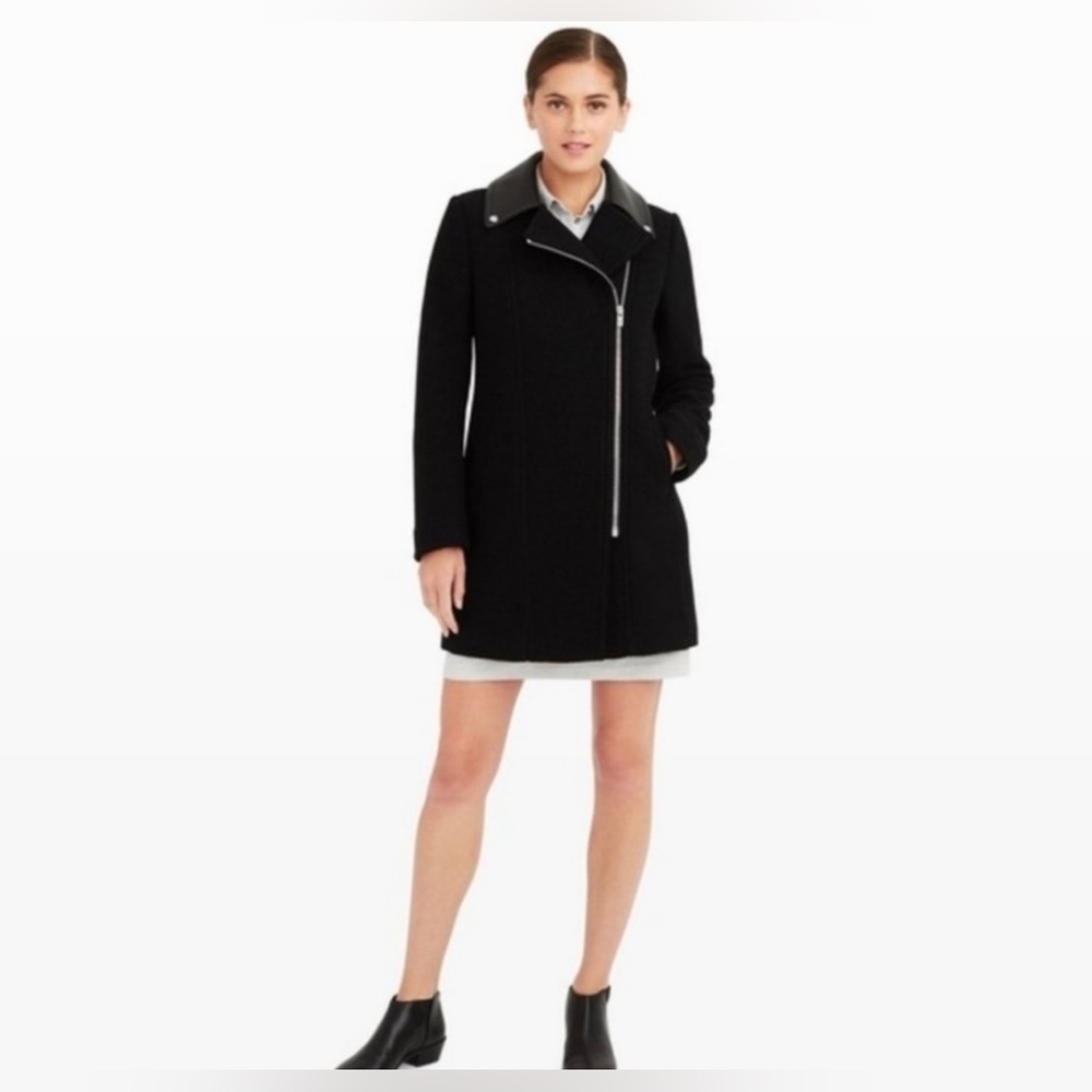 Club Monaco Reeta Women’s Wool & Italian Leather Long Moto Biker Coat Size Small